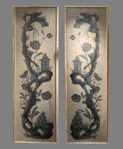 Pannelli olio su tela raffiguranti chinoiserie, di provenienza torinese